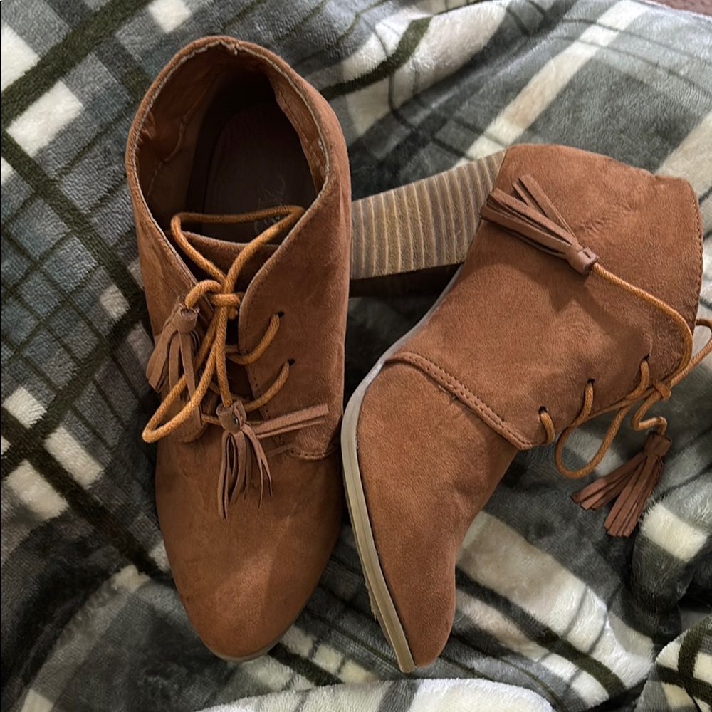 Cato Brown Lace Up Boots Suede Minimalist